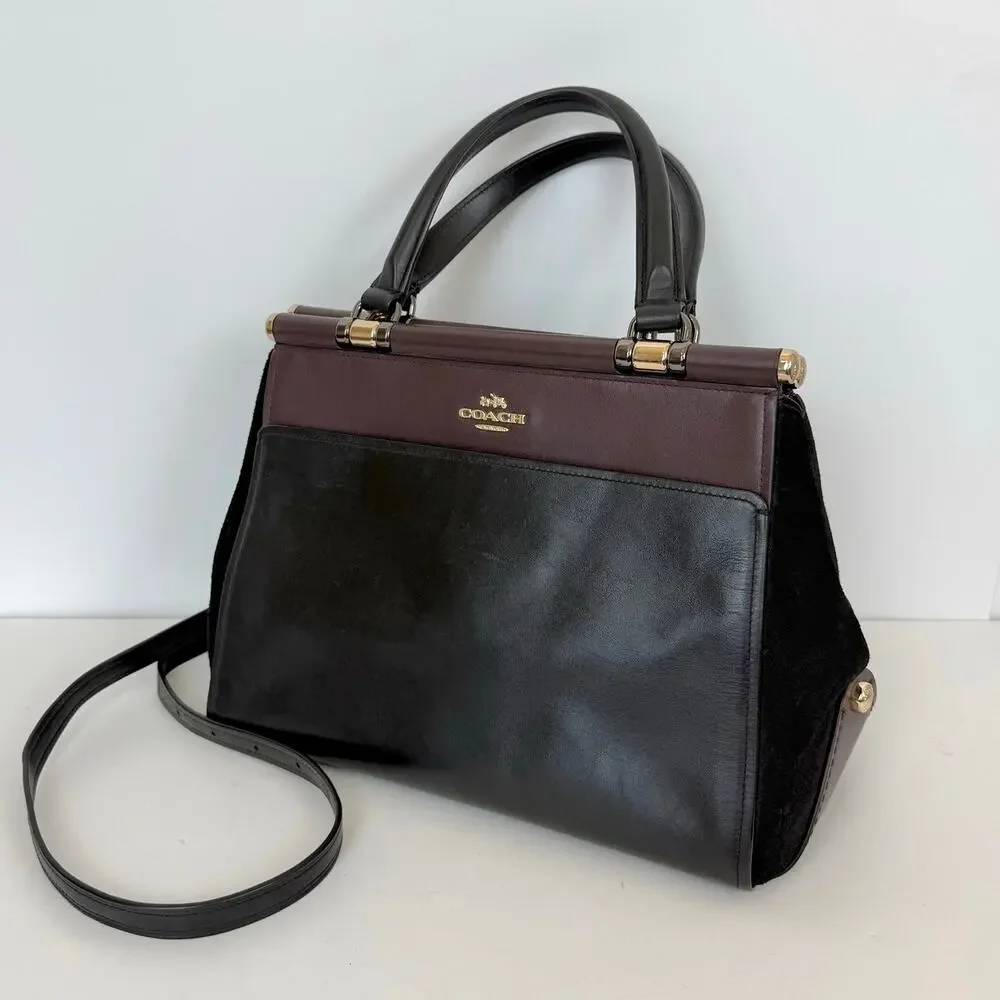 Coach Selena Gomez Grace Bag in Colorblock Leather Suede Satchel Tote 24109